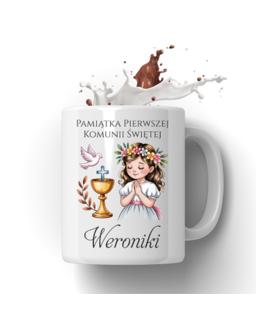 Kubek Pamiątka Pierwszej Komunii Świętej z imieniem włosy brąz