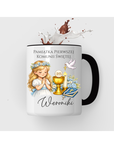Kubek na Pierwszą Komunie Świętą z imieniem włosy blond