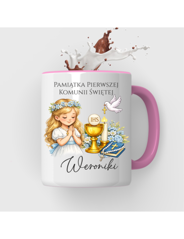 Kubek na Pierwszą Komunie Świętą z imieniem włosy blond