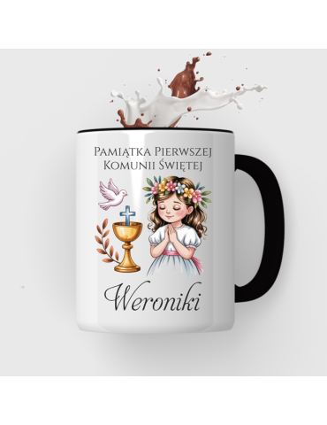 Kubek Pamiątka Pierwszej Komunii Świętej z imieniem włosy brąz