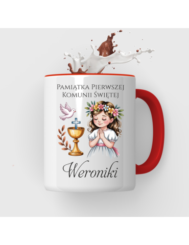 Kubek Pamiątka Pierwszej Komunii Świętej z imieniem włosy brąz