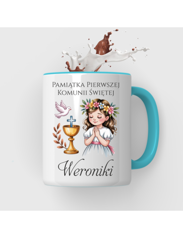 Kubek Pamiątka Pierwszej Komunii Świętej z imieniem włosy brąz