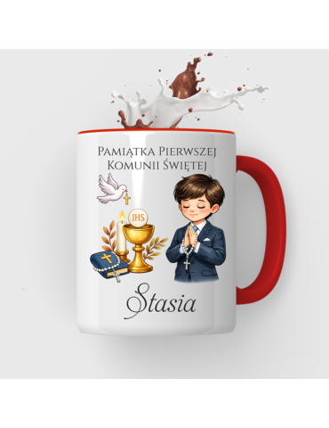Kubek pamiątka Pierwszej komunii Świętej  z imieniem włosy ciemne