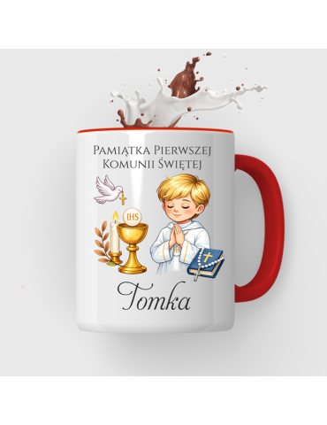 Kubek pamiątka Pierwszej komunii Świętej  z imieniem włosy blond