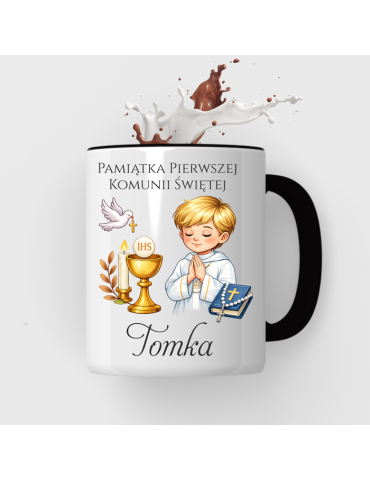 Kubek pamiątka Pierwszej komunii Świętej  z imieniem włosy blond