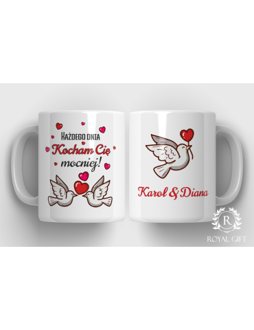 Kubek na walentynki gołąbki personalizacja