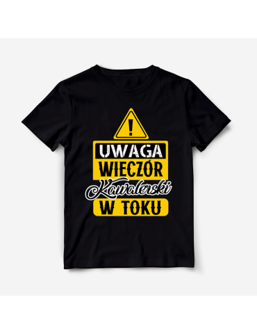 Koszulka wieczór kawalerski "Uwaga, wieczór kawalerski w toku"