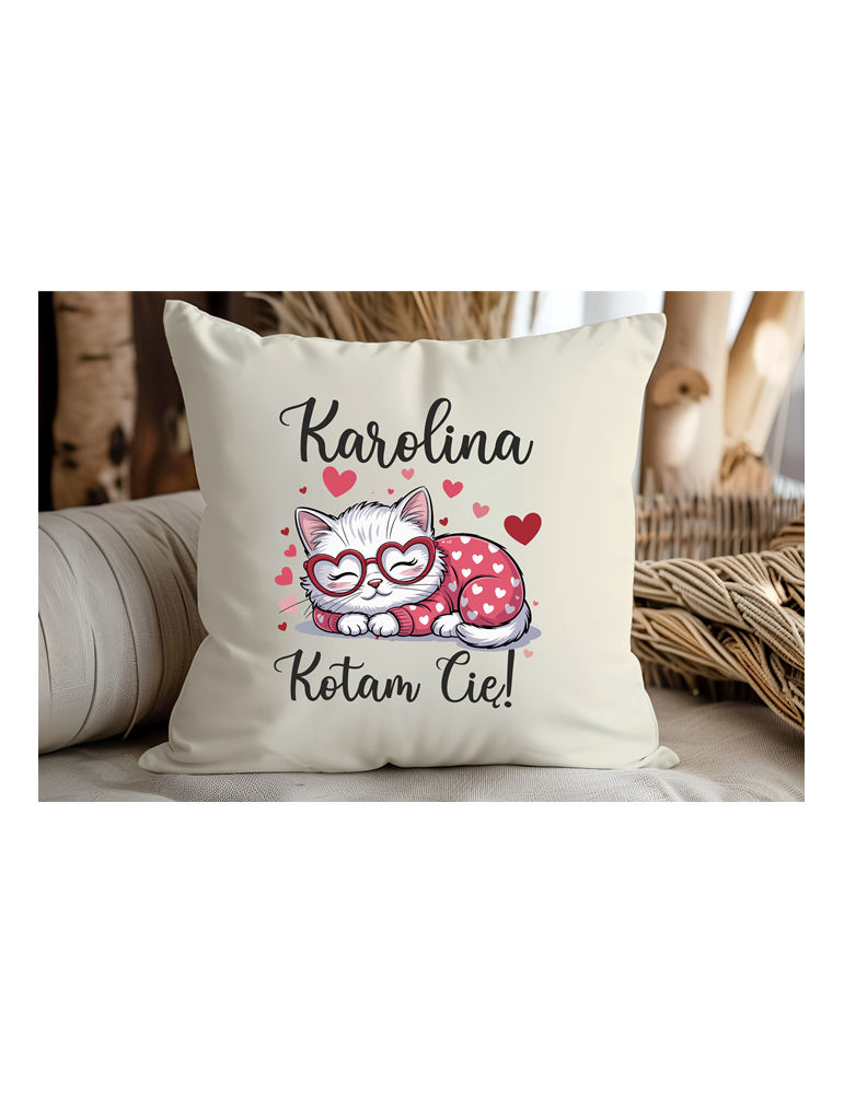 Poduszka na Walentynki z kotem  "Kotam cię" z imieniem