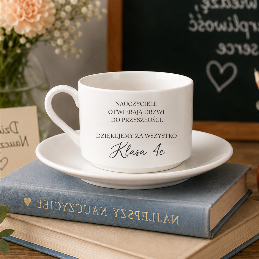 Filiżanka dla nauczyciela imię klasa Nauczyciele otwierają drzwi do przyszłości