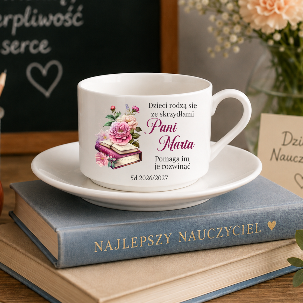 Filiżanka dla nauczyciela Dzieci rodzą się ze skrzydłami imię klasa rocznik