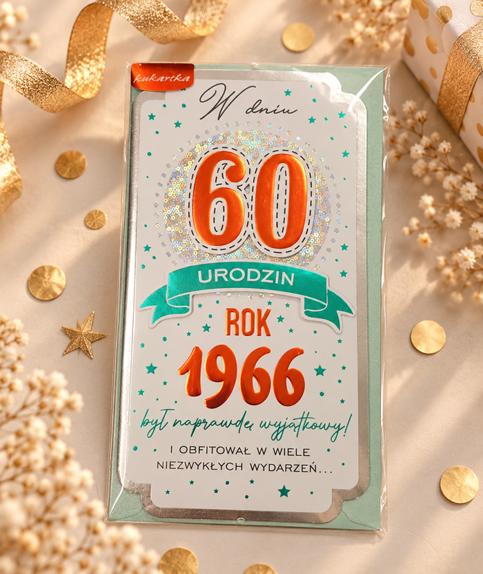 Kartka na 60 urodziny z rokiem 1966 – elegancka z życzeniami