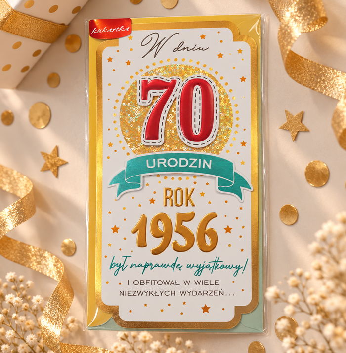 Kartka na 70 urodziny z rokiem 1956 – elegancka z życzeniami